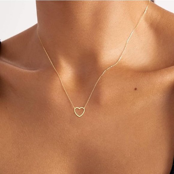 Gold Necklace for Women - 14K Gold/White Gold Plated Cute Heart Necklace - Picture 2 of 5